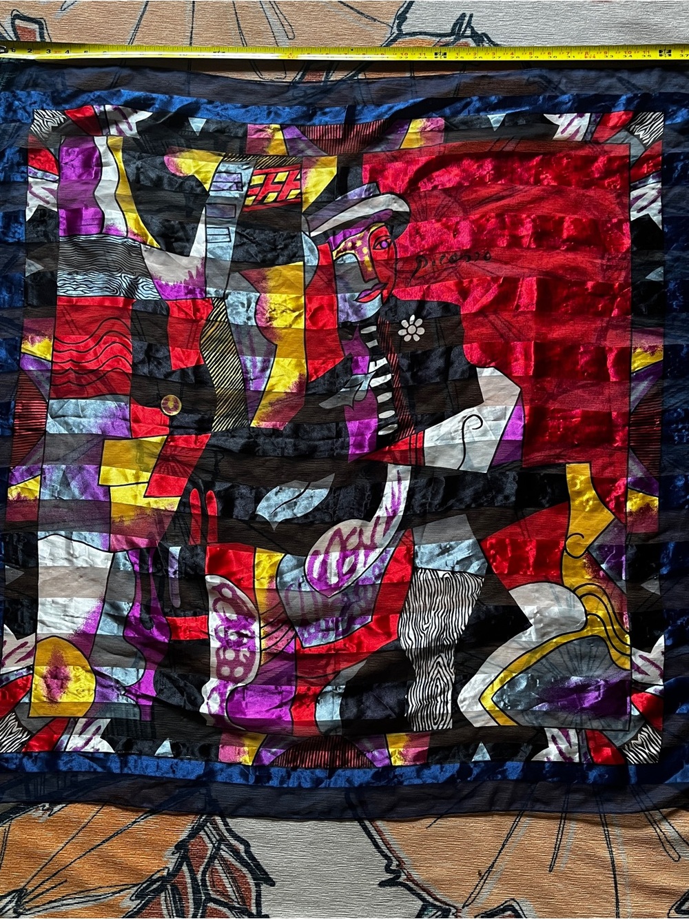 Vintage Picasso Scarf Cubist Abstract wrap Silk Italy 38” Square Colorful maximi